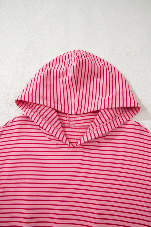 Relaxed Fit Striped V Neck Split Hem Hoodie