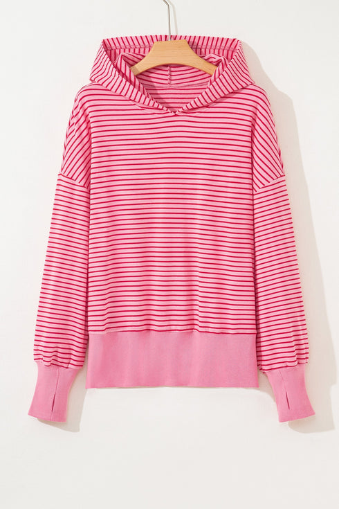 Relaxed Fit Striped V Neck Split Hem Hoodie