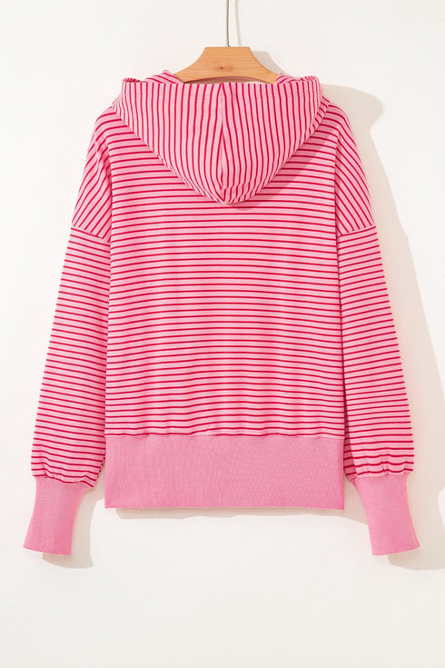 Relaxed Fit Striped V Neck Split Hem Hoodie