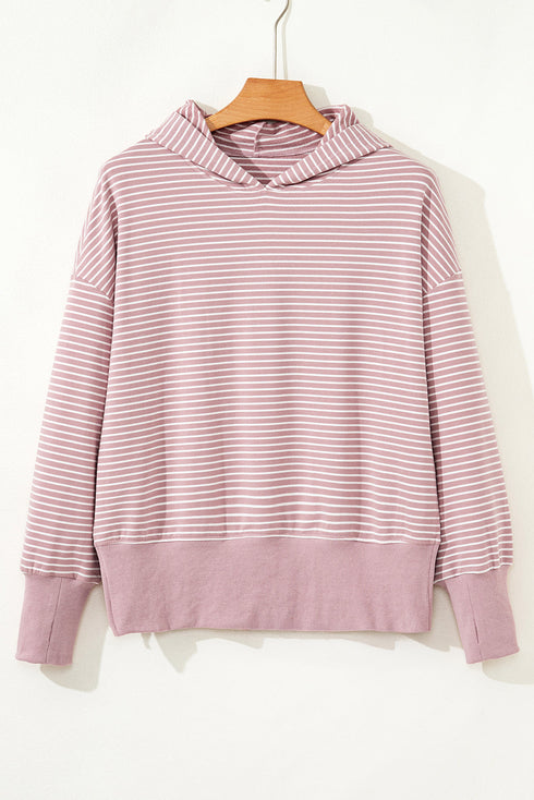 Relaxed Fit Striped V Neck Split Hem Hoodie