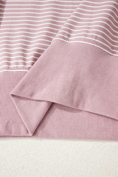 Relaxed Fit Striped V Neck Split Hem Hoodie