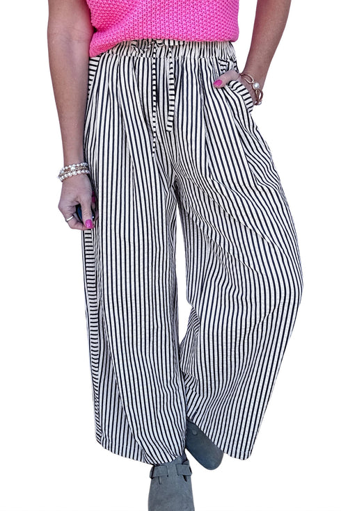 Relaxed Fit Striped Wide Leg Casual Pants