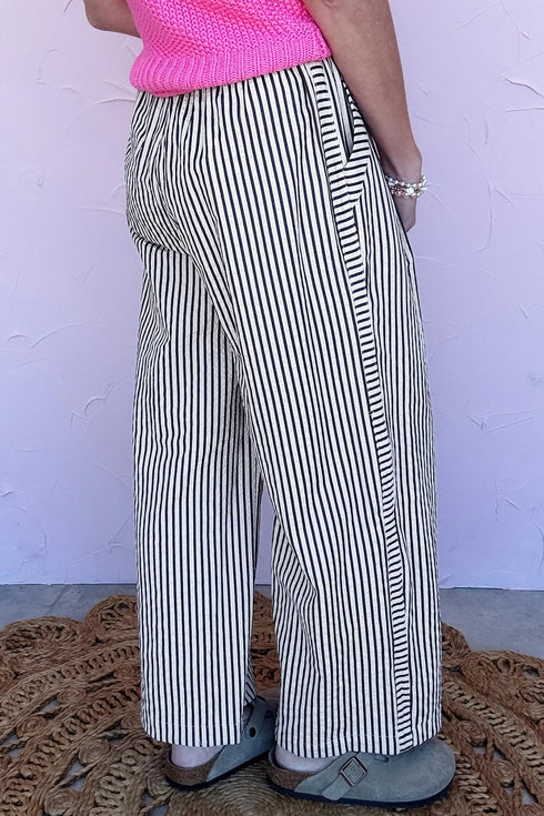 Relaxed Fit Striped Wide Leg Casual Pants