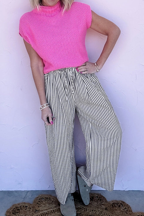 Relaxed Fit Striped Wide Leg Casual Pants