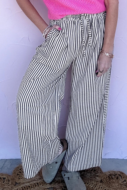 Relaxed Fit Striped Wide Leg Casual Pants