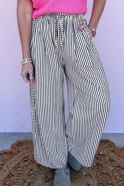 Relaxed Fit Striped Wide Leg Casual Pants