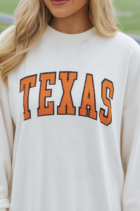 Relaxed Fit Texas Varsity Letter Graphic Pullover Sweatshirt