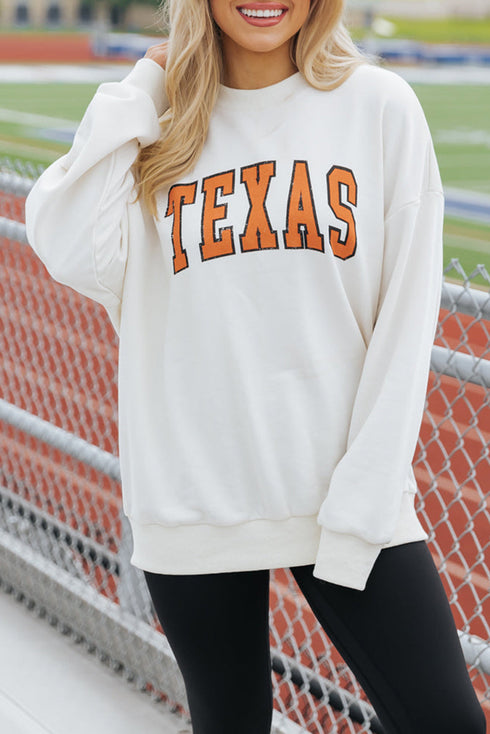 Relaxed Fit Texas Varsity Letter Graphic Pullover Sweatshirt