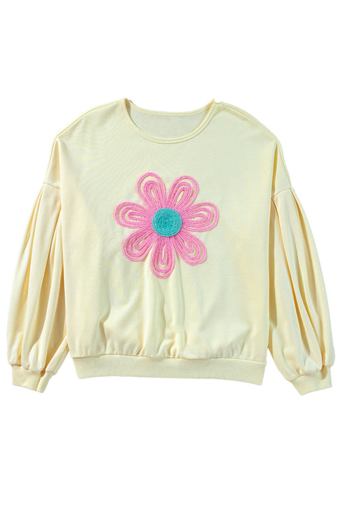 Relaxed Fit Textured Floral Graphic Pullover Sweatshirt