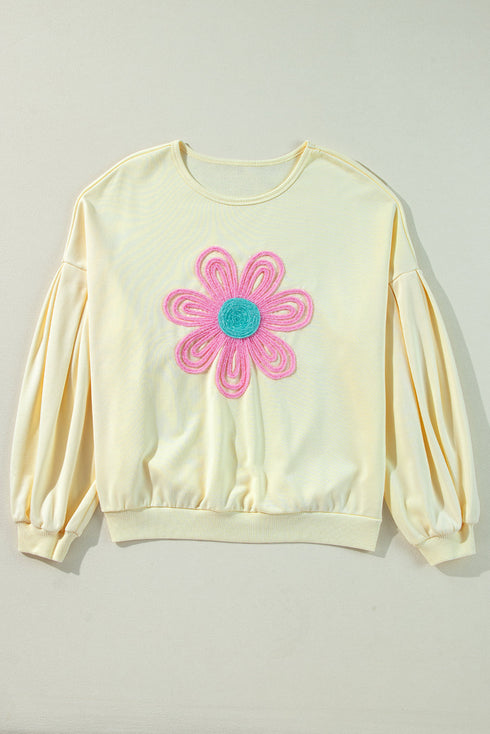 Relaxed Fit Textured Floral Graphic Pullover Sweatshirt
