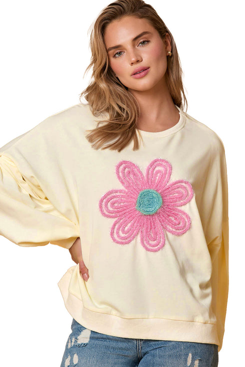Relaxed Fit Textured Floral Graphic Pullover Sweatshirt