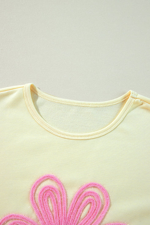 Relaxed Fit Textured Floral Graphic Pullover Sweatshirt