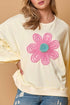 Relaxed Fit Textured Floral Graphic Pullover Sweatshirt
