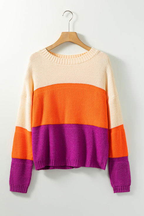 Relaxed Fit Textured Knit Block Pullover Sweater