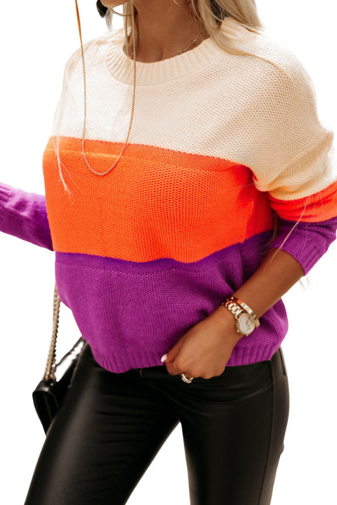 Relaxed Fit Textured Knit Block Pullover Sweater