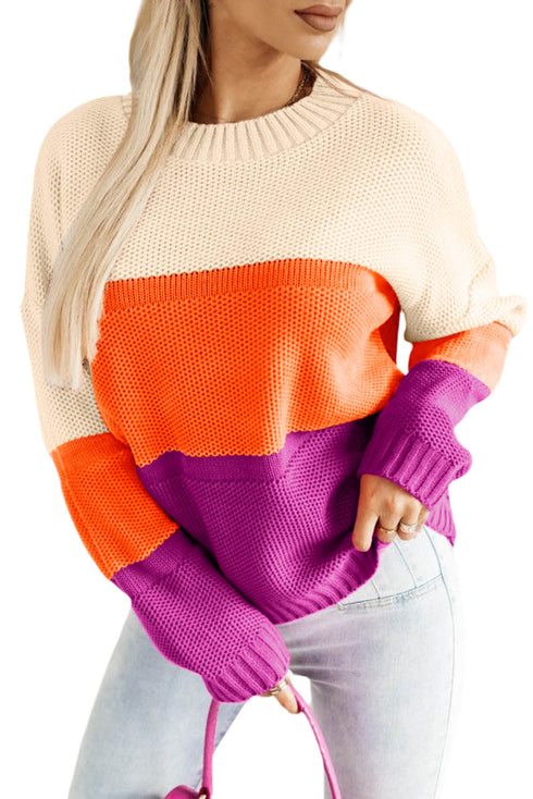 Relaxed Fit Textured Knit Block Pullover Sweater