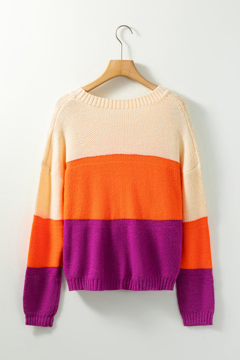 Relaxed Fit Textured Knit Block Pullover Sweater