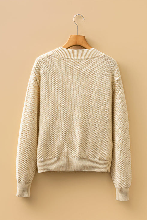 Relaxed Fit Textured Knit Button Front Cardigan