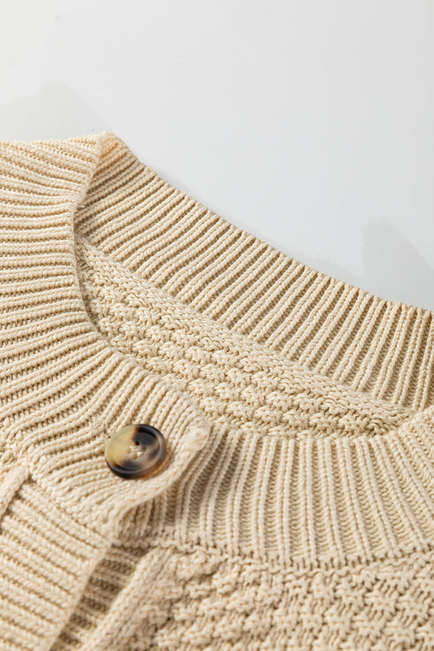 Relaxed Fit Textured Knit Button Front Cardigan