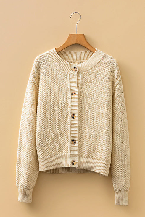 Relaxed Fit Textured Knit Button Front Cardigan
