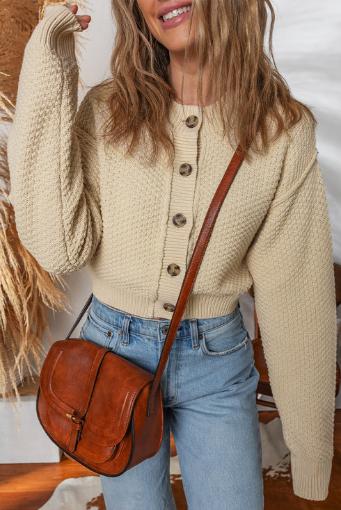Relaxed Fit Textured Knit Button Front Cardigan