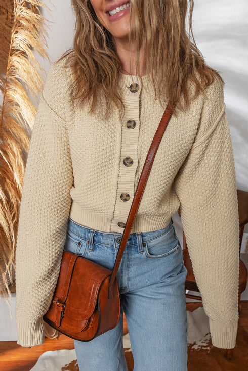Relaxed Fit Textured Knit Button Front Cardigan