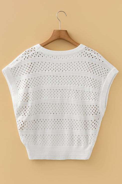 Relaxed Fit Textured Open Knit Pullover Top