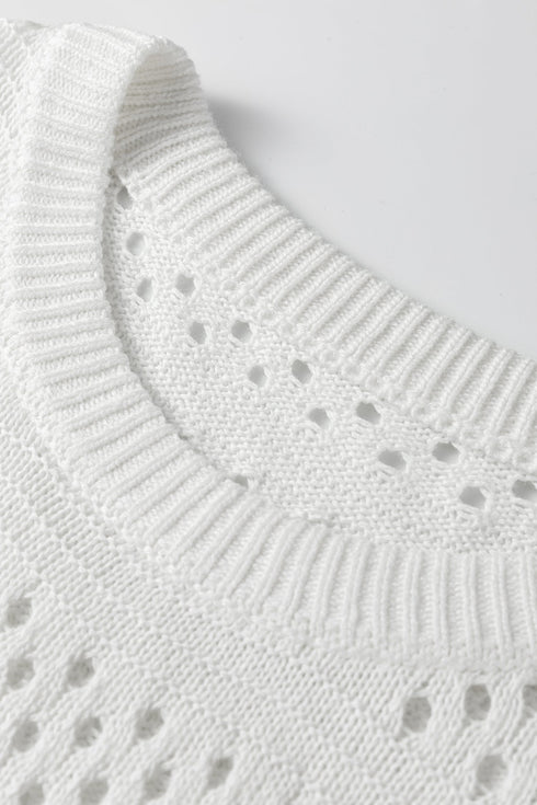 Relaxed Fit Textured Open Knit Pullover Top