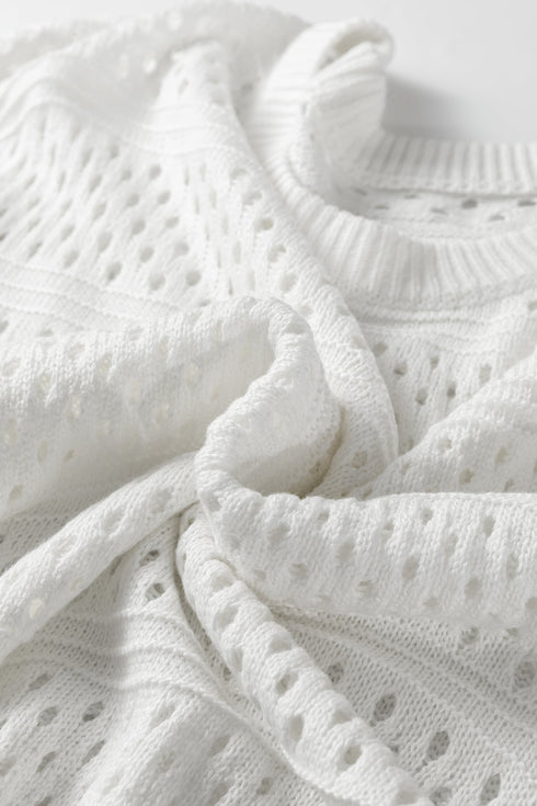 Relaxed Fit Textured Open Knit Pullover Top