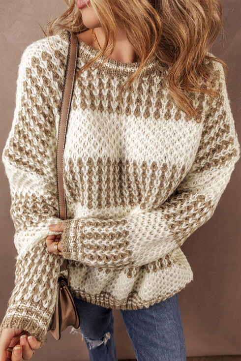 Relaxed Fit Textured Striped Chunky Knit Sweater