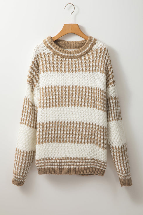 Relaxed Fit Textured Striped Chunky Knit Sweater