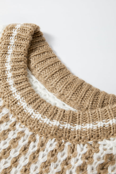 Relaxed Fit Textured Striped Chunky Knit Sweater