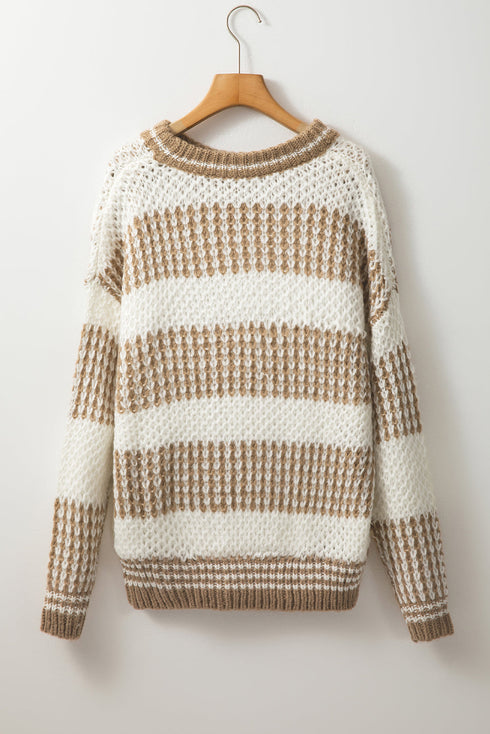 Relaxed Fit Textured Striped Chunky Knit Sweater