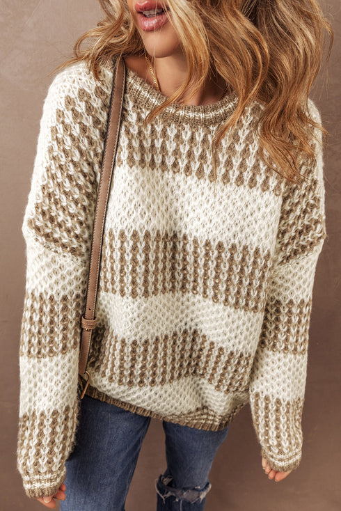 Relaxed Fit Textured Striped Chunky Knit Sweater