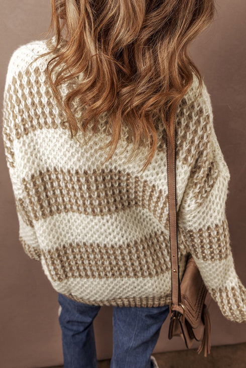 Relaxed Fit Textured Striped Chunky Knit Sweater