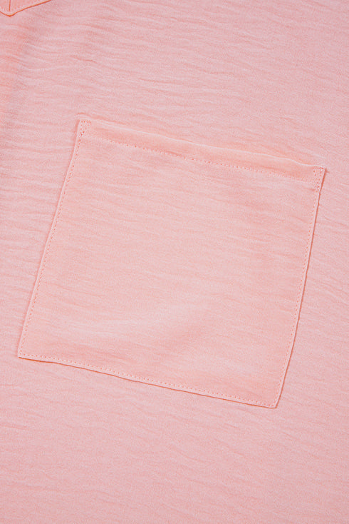 Relaxed Fit Textured V Neck Pocket Tee for Curves