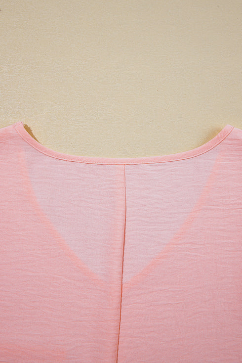 Relaxed Fit Textured V Neck Pocket Tee for Curves