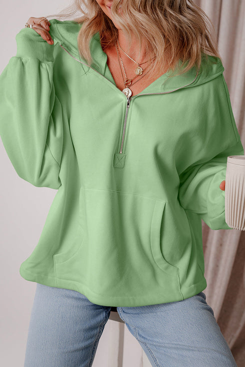 Relaxed Fit Thermal Fleece Half Zip Pullover Hoodie