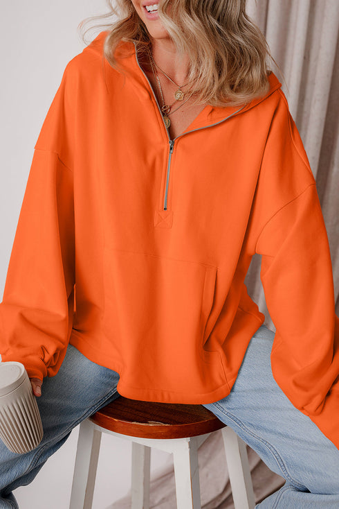 Relaxed Fit Thermal Fleece Half Zip Pullover Hoodie