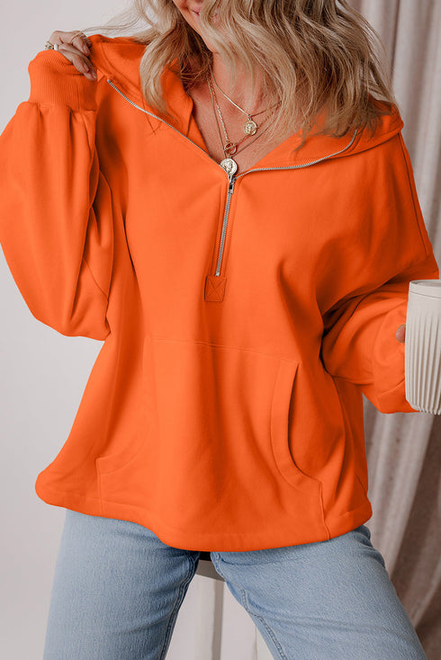 Relaxed Fit Thermal Fleece Half Zip Pullover Hoodie