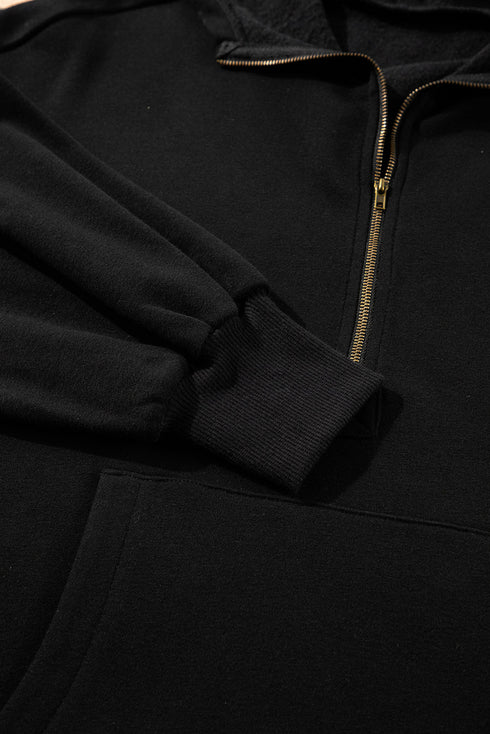 Relaxed Fit Thermal Fleece Half Zip Pullover Hoodie