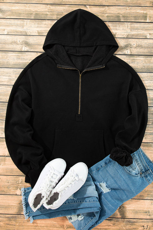 Relaxed Fit Thermal Fleece Half Zip Pullover Hoodie