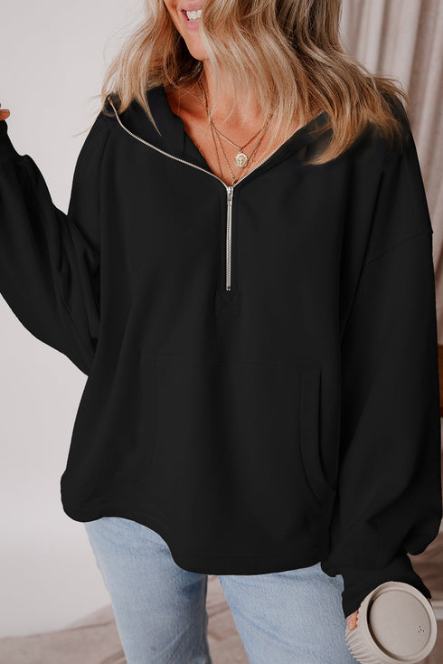 Relaxed Fit Thermal Fleece Half Zip Pullover Hoodie