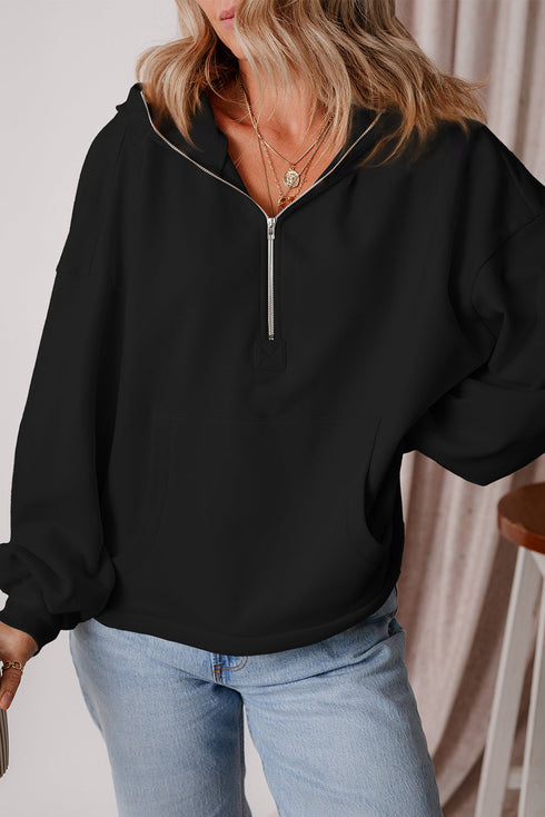 Relaxed Fit Thermal Fleece Half Zip Pullover Hoodie