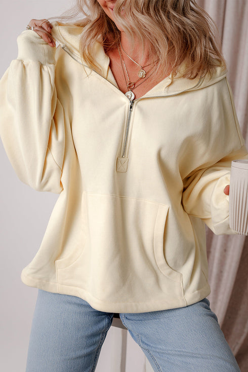 Relaxed Fit Thermal Fleece Half Zip Pullover Hoodie