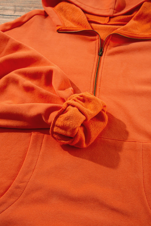 Relaxed Fit Thermal Fleece Half Zip Pullover Hoodie