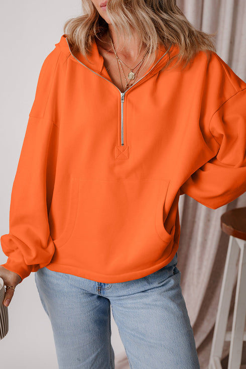 Relaxed Fit Thermal Fleece Half Zip Pullover Hoodie