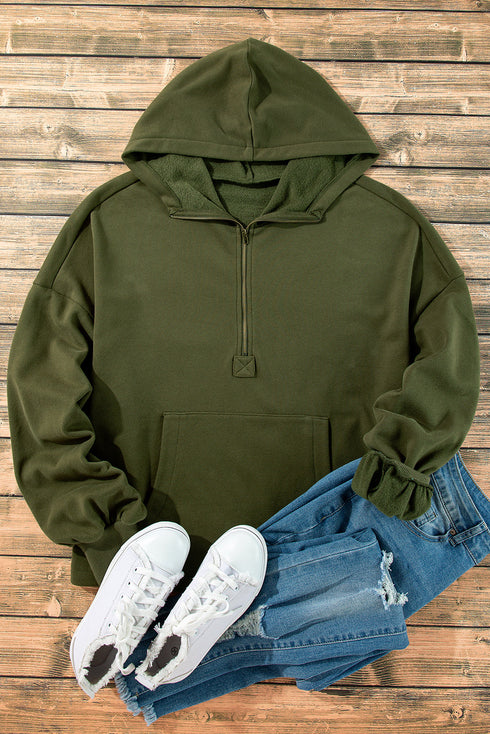 Relaxed Fit Thermal Fleece Half Zip Pullover Hoodie