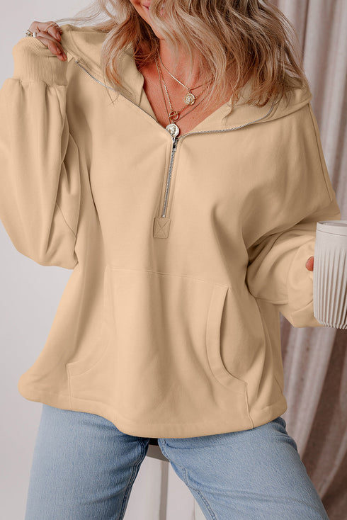 Relaxed Fit Thermal Fleece Half Zip Pullover Hoodie