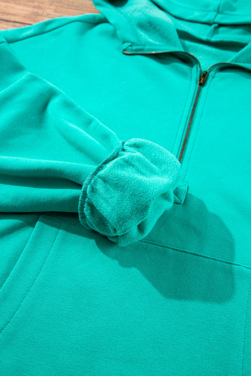Relaxed Fit Thermal Fleece Half Zip Pullover Hoodie